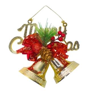 【摩達客】台製精緻6吋聖誕快樂英文字牌雙鐘吊飾-紅金系(歐美外銷人氣品)