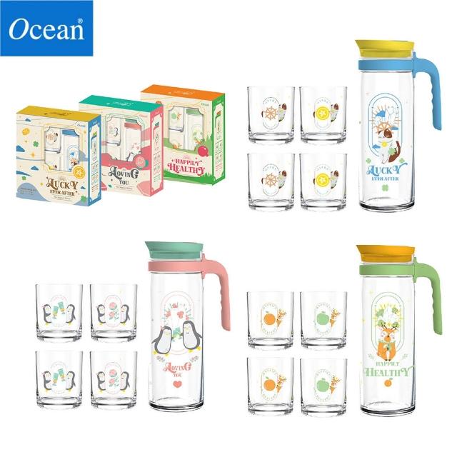 【Ocean】一壺四杯禮盒組 三款顏色任選(玻璃杯 玻璃壺 玻璃杯禮盒 壺杯)