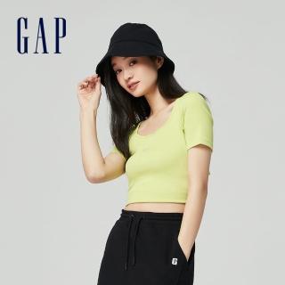 【GAP】女裝 Logo方領短袖T恤 短版上衣-檸檬黃(890006)