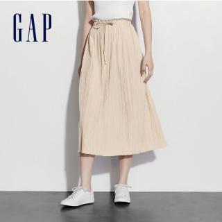 【GAP】女裝 鬆緊中長裙-淺卡其(891070)