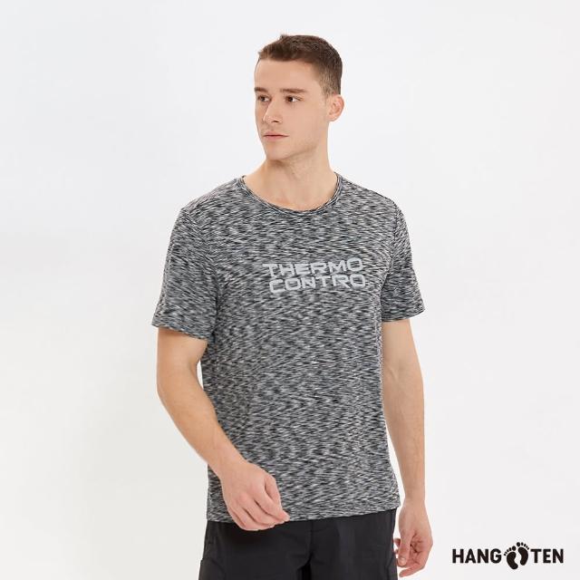 【Hang Ten】男裝-恆溫多功能-涼感彈性緞染印花短袖T恤(炭灰花紗)