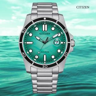 【CITIZEN 星辰】GENTS 光動能 浪紋錶盤潮男腕錶-藍綠41.5mm(AW1816-89L 防水100米)