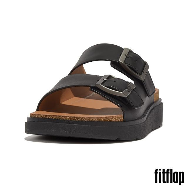 【FitFlop】GEN-FF 金屬扣環調整式雙帶皮革涼鞋-男(黑色)