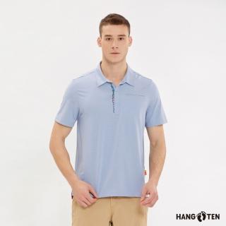 【Hang Ten】男裝-恆溫多功能-涼感鋁點3M吸濕快乾抗臭口袋短袖POLO衫(粉藍花紗)