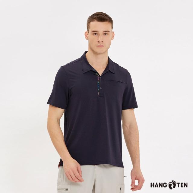 【Hang Ten】男裝-恆溫多功能-涼感鋁點3M吸濕快乾抗臭口袋短袖POLO衫(丈青)