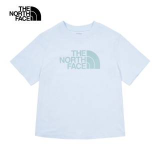 【The North Face】TNF 短袖上衣 休閒 W FLOCKING LOGO SS TEE - AP 女 藍(NF0A88GEO0R)