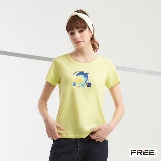 【FREE】手繪插畫星球海豚短袖上衣(3色)