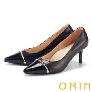 【ORIN】高雅金屬鍊條羊皮尖頭高跟鞋(黑色)