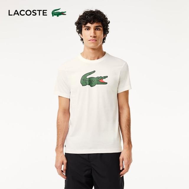 【LACOSTE】男裝-運動快乾鱷魚紋印花短袖T恤(白色)