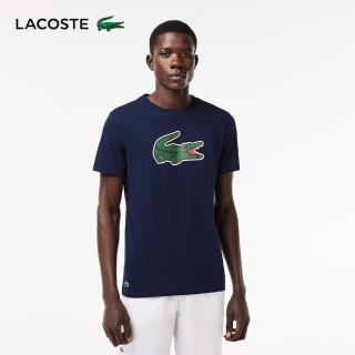【LACOSTE】男裝-運動快乾鱷魚紋印花短袖T恤(海軍藍)