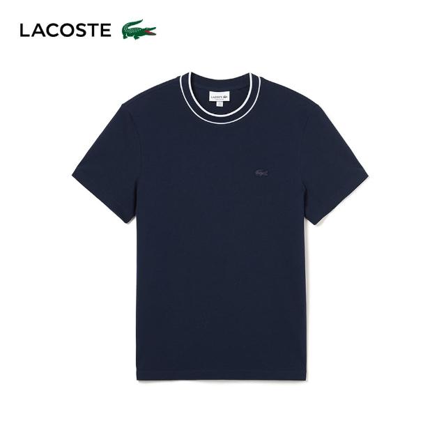 【LACOSTE】男裝-撞色領圍短袖T恤(海軍藍)