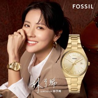 【FOSSIL 官方旗艦館】Scarlette 簡約金耀質感女錶 金色不鏽鋼錶帶指針手錶 38MM ES5299