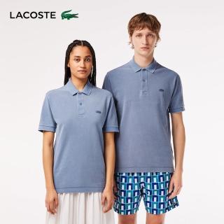 【LACOSTE】中性款-經典版型棉質網眼布短袖Polo衫(石洗藍)