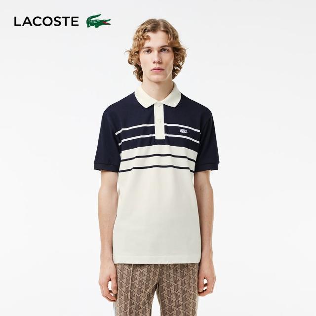 【LACOSTE】男裝-法國製造原創L.12.12條紋短袖Polo衫(白色)