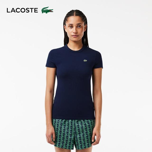 【LACOSTE】女裝-修身彈性素色短袖T恤(海軍藍)