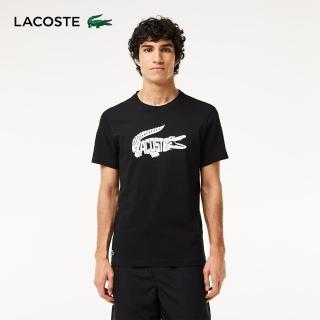 【LACOSTE】男裝-運動快乾鱷魚紋印花短袖T恤(黑色)