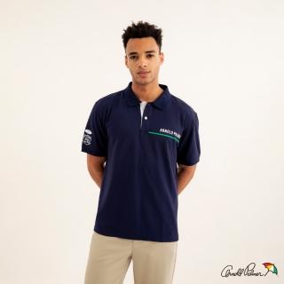 【Arnold Palmer 雨傘】男裝-品牌印花機能網眼POLO衫(藏青色)