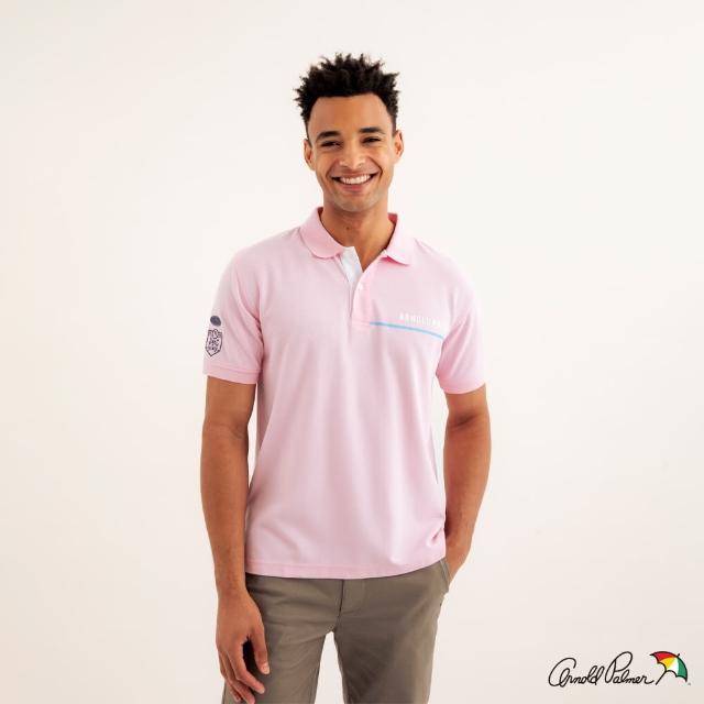 【Arnold Palmer 雨傘】男裝-品牌印花機能網眼POLO衫(粉色)