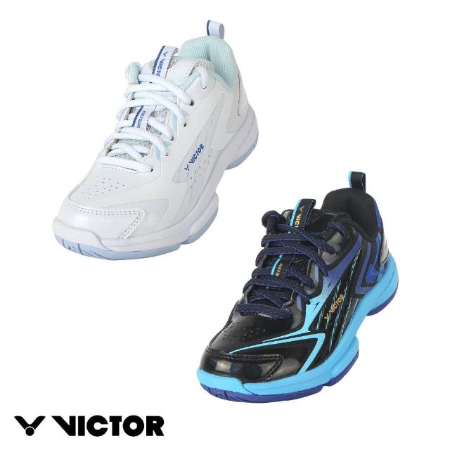 【VICTOR 勝利體育】羽球鞋 童鞋(A970JR CF/A 黑+夏威夷藍/珠光白)