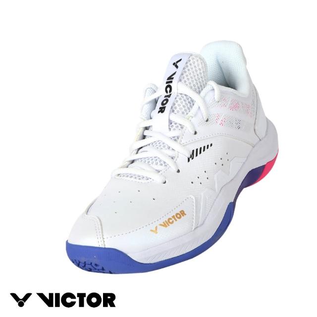【VICTOR 勝利體育】羽球鞋 寬楦款(P8500TD AJ 珠光白+淺紅紫)