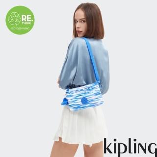 【KIPLING官方旗艦館】『千層包』Kipling 藍粉海洋波紋印花單肩隨身斜背包-RIRI