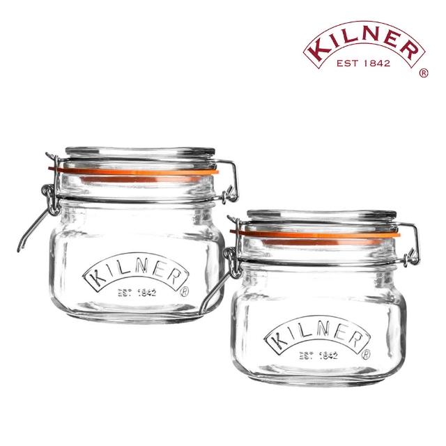 【KILNER】買1送1-復古造型金屬夾扣方形玻璃密封罐-500ml(保鮮罐/密封罐/果醬罐)