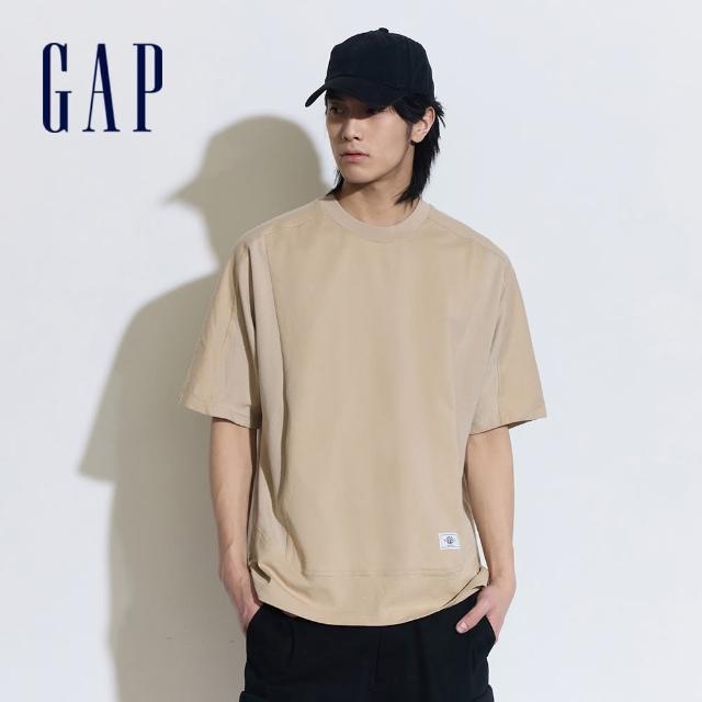 【GAP】男裝 圓領短袖T恤 厚磅密織水洗棉系列-卡其色(877416)