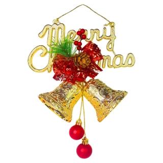 【摩達客】台製精緻8吋聖誕快樂英文字牌雙鐘吊飾-紅金系(歐美外銷人氣品)