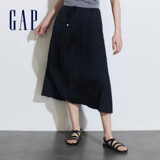 【GAP】女裝 鬆緊中長裙-炭黑色(891070)