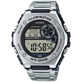 【CASIO 卡西歐】學生錶 10年電力金屬風計時手錶-銀(MWD-100HD-1A)