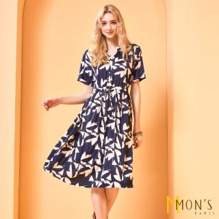 【MON’S】幾何印花緞面洋裝(直)
