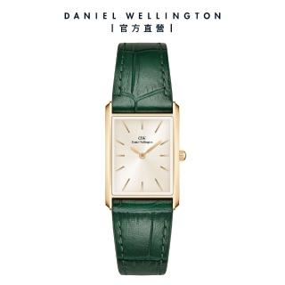 【Daniel Wellington】DW 手錶 Bound 32x22mm 摩登伯朗大道綠皮革方錶-香檳金錶盤(香檳金框)