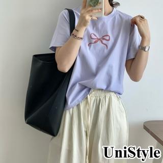 【UniStyle】蝴蝶結短袖T恤 韓版百搭甜美 女 UP1602(淡紫)
