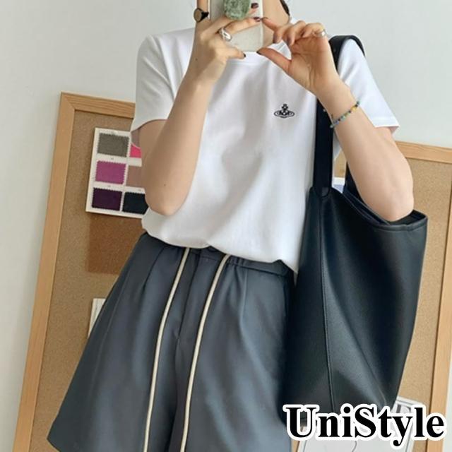 【UniStyle】短袖T恤 韓版星球刺繡天絲雙面棉上衣 女 UPT1587(白)