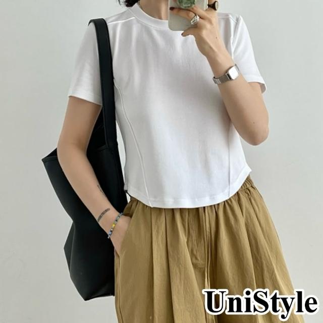 【UniStyle】顯瘦短袖T恤 韓版魚骨縫弧形下擺上衣 女 UPT1559(白)
