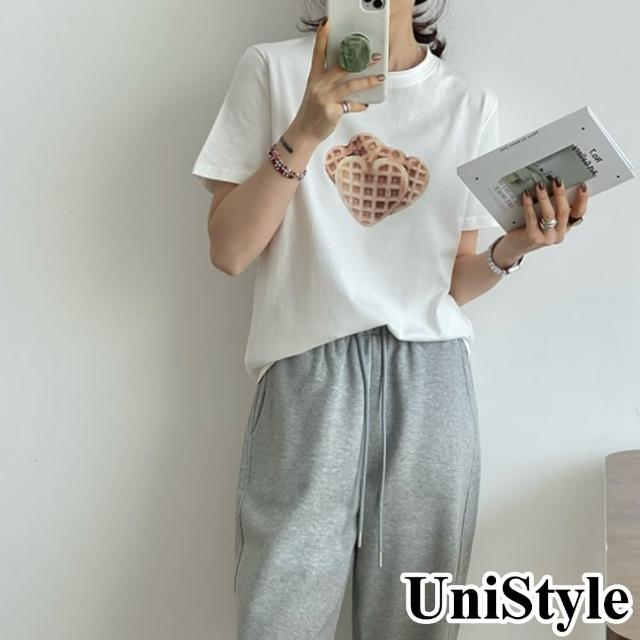 【UniStyle】韓版短袖T恤 愛心鬆餅印花上衣 UP1595(白)