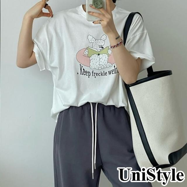【UniStyle】韓版短袖T恤 復古小兔印花上衣 UPT1577(白)