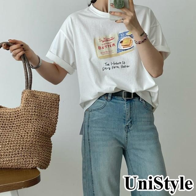 【UniStyle】韓版短袖T恤 美式復古奶油吐司印花上衣 UPT1580(白)