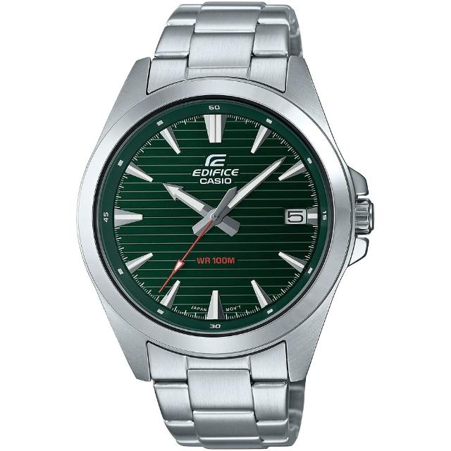 【CASIO 卡西歐】EDIFICE 簡約運動風大三針手錶-綠(EFV-140D-3A)