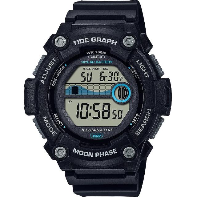 【CASIO 卡西歐】學生錶 10年電力 水上運動計時手錶-黑(WS-1300H-1AV)