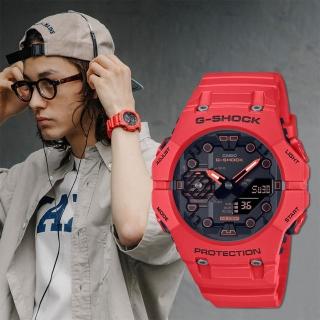 【CASIO 卡西歐】G-SHOCK 火焰紅 藍牙碳纖維核心防護雙顯手錶(GA-B001-4A)