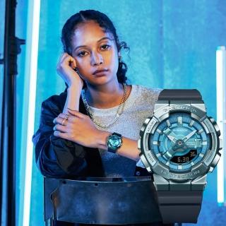 【CASIO 卡西歐】G-SHOCK 金屬色雙顯電子錶-科技藍(GM-S110LB-2A)