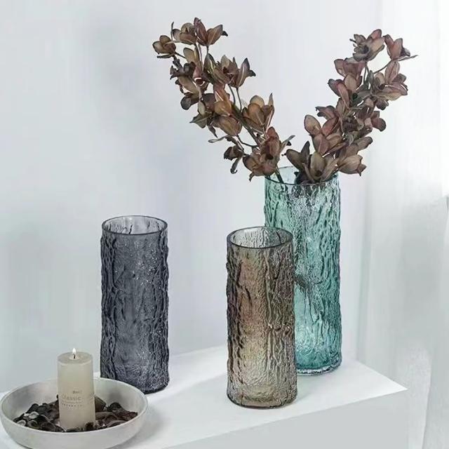 【好拾物】玻璃花瓶/浮雕/岩石紋/北歐輕奢款(2入組)