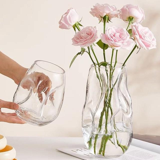 【好拾物】仿捏陶創意輕奢長型玻璃花瓶(2入組)