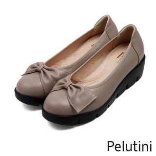【Pelutini】蝴蝶結配飾厚底透氣淺口娃娃鞋 藕粉色(331017W-BE)