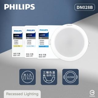【Philips 飛利浦】12入組 LED崁燈 DN028B 10.5W 12公分 白光 黃光 自然光 12.5cm嵌燈