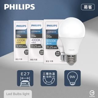 【Philips 飛利浦】12入組 易省 LED燈泡 9W E27 全電壓 LED 球泡燈(2024年最新款)