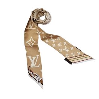【Louis Vuitton 路易威登】M79588 經典LOGO印花Ultimate Monogram BB 長絲巾/領巾(卡其色)