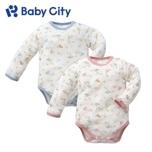 【BabyCity娃娃城 官方直營】天絲長袖肩開連身衣-草原動物(2色)