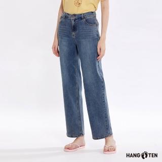 【Hang Ten】女裝-WIDE FIT休閑寬版牛仔長褲(中藍)
